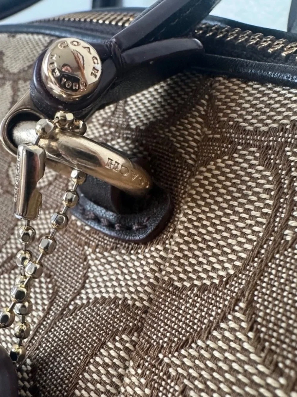 Coach Khaki Brown Signature Jacquard Prairie Satchel in Canvas